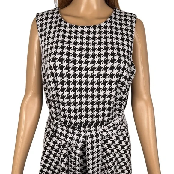 Sold - Calvin Klein Houndstooth Belted Sleeveless Midi Dress Size 12 - Picture 5 of 9